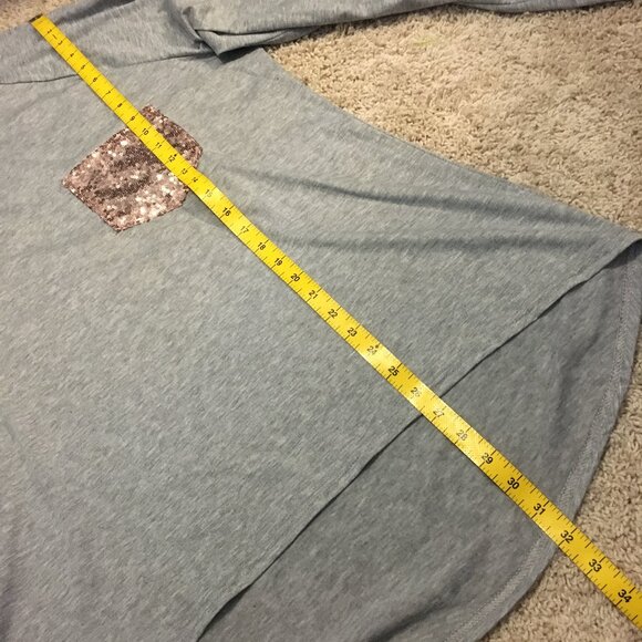Heathered Grey Womens High Low Rose Gold Sequin Pocket Shirt 4X - Picture 14 of 15